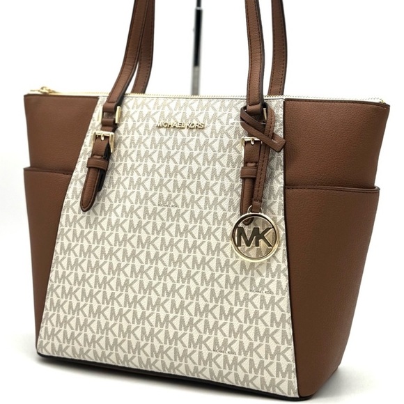 Michael Kors Large Charlotte Tote Bag Vanilla/Brown - Picture 1 of 10